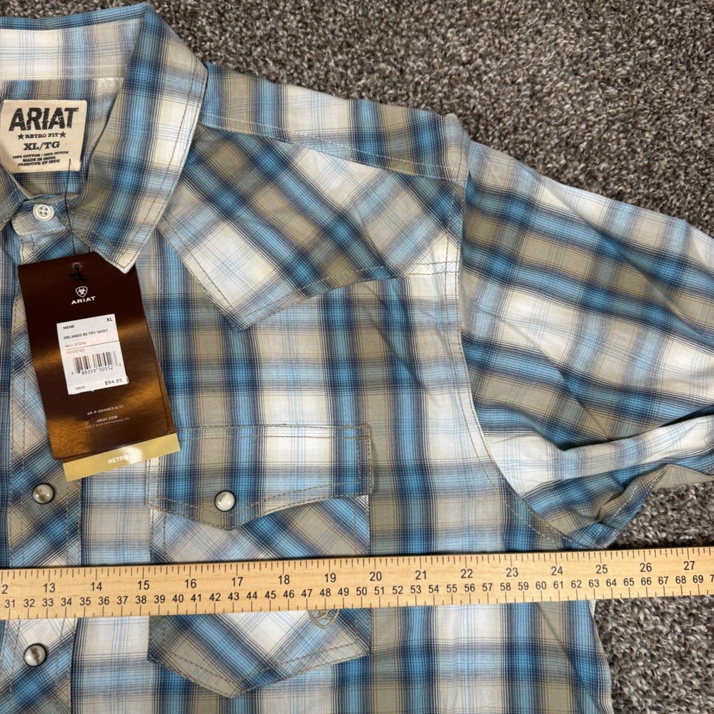 Ariat Mens Orlando Retro Fit Western Pearl Snap Plaid Shirt Mill Stone 10022722 - Picture 6 of 8
